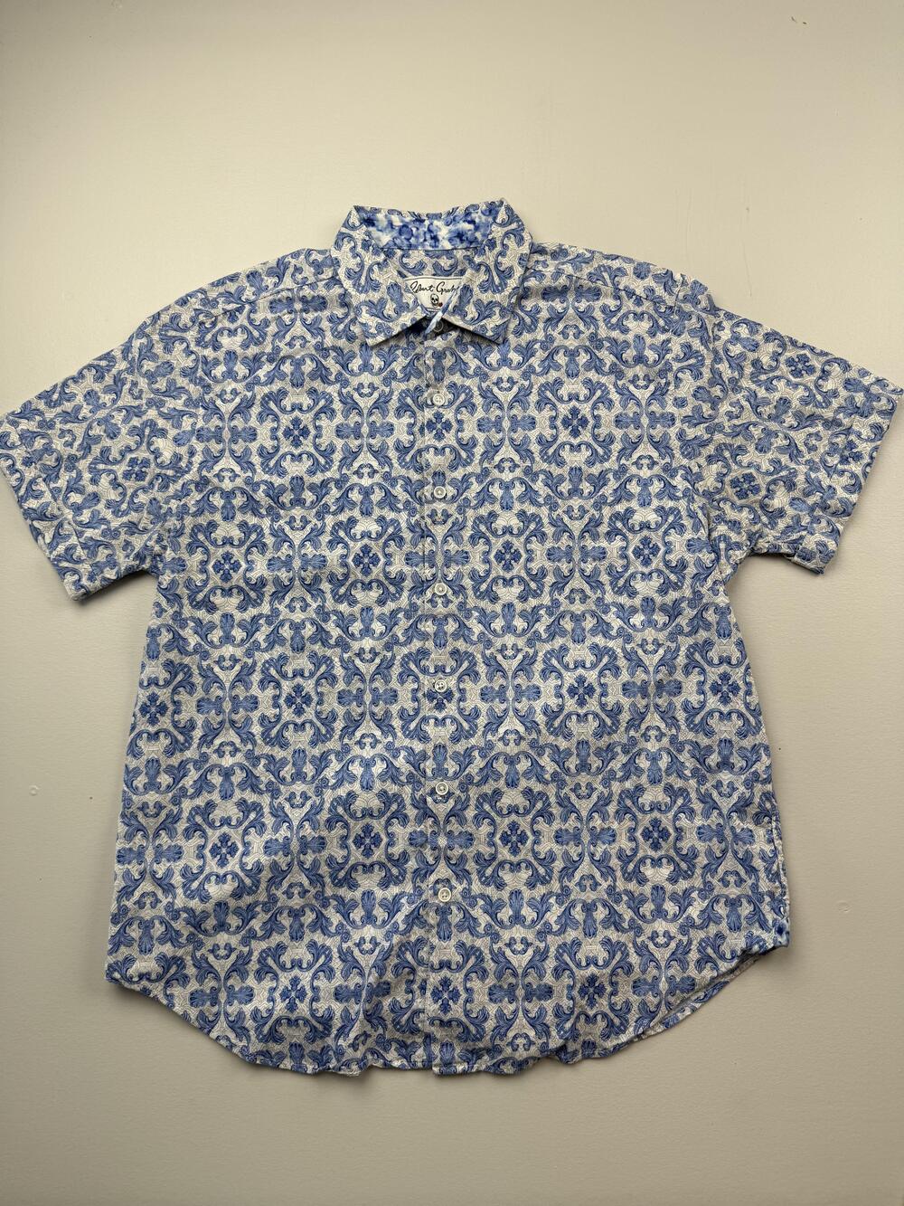 Robert Graham Shirt Mens XL Blue Floral Print Short Sleeve Button Up Casual